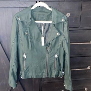 Max Studio Faux Leather Jacket Emerald Green Size Large